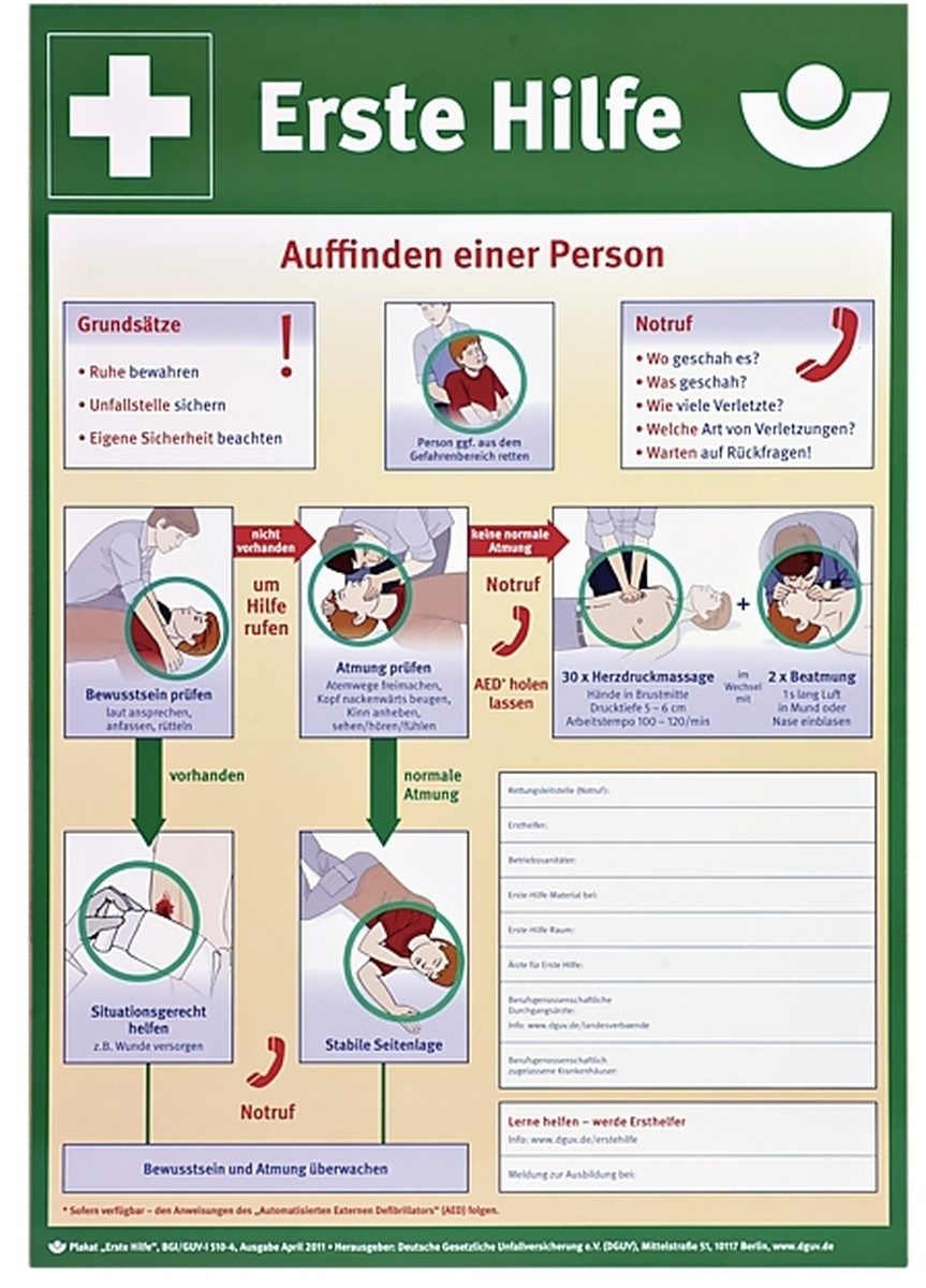 Söhngen Erste-Hilfe-Set Anleitung Erste-Hilfe Plakatform Kunststoff A2 DGUV 204-002