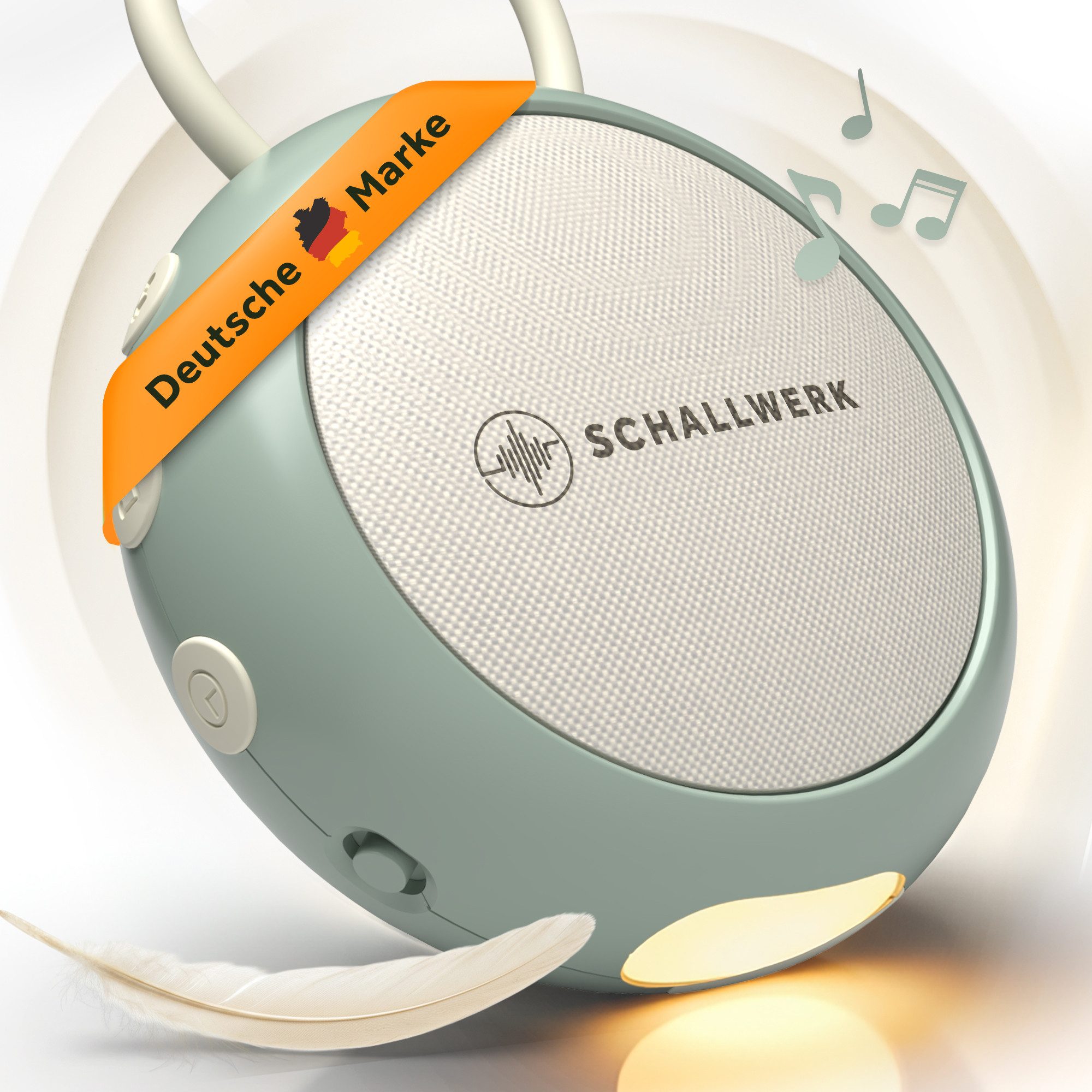 Schallwerk Einschlafhilfe White Noise Machine Babys und Erwachsene Einschlaf- und Durchschlafhilfe (tragbar, Nachtlicht, lange Akku Laufzeit, Timer, Schlaufe)