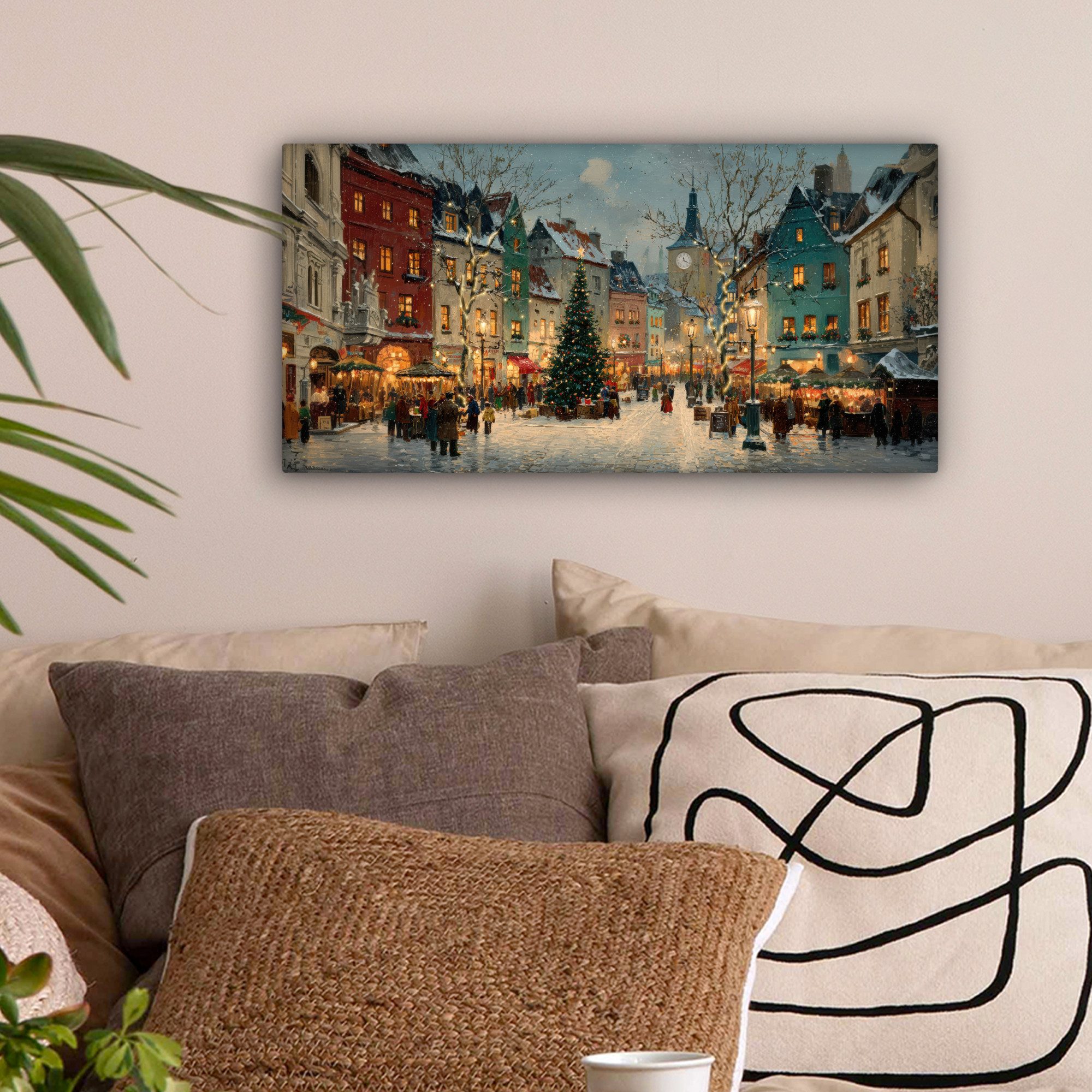 OneMillionCanvasses® Leinwandbild Panorama Weihnachtliche Atmosphäre - City günstig online kaufen
