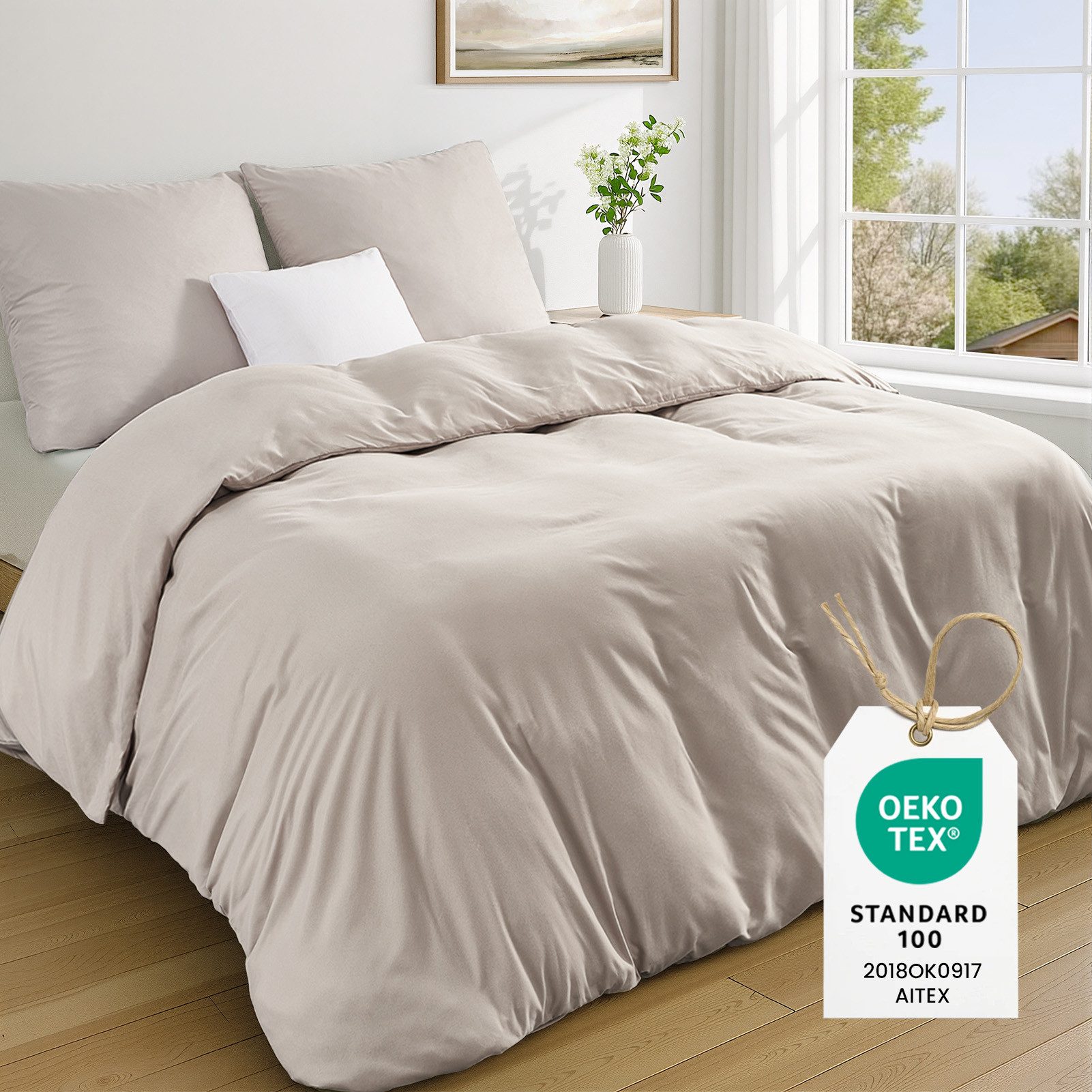 Topfinel Bettwäsche 135 x 200 4 teilig Leicht flanell mit reißverschluss kühlend bügelfrei, 90g/m² Flanell und Mikrofaser, 2 teilig, bettwäsche 155 x 220 sale einfarbig frühling sommer herbst winter