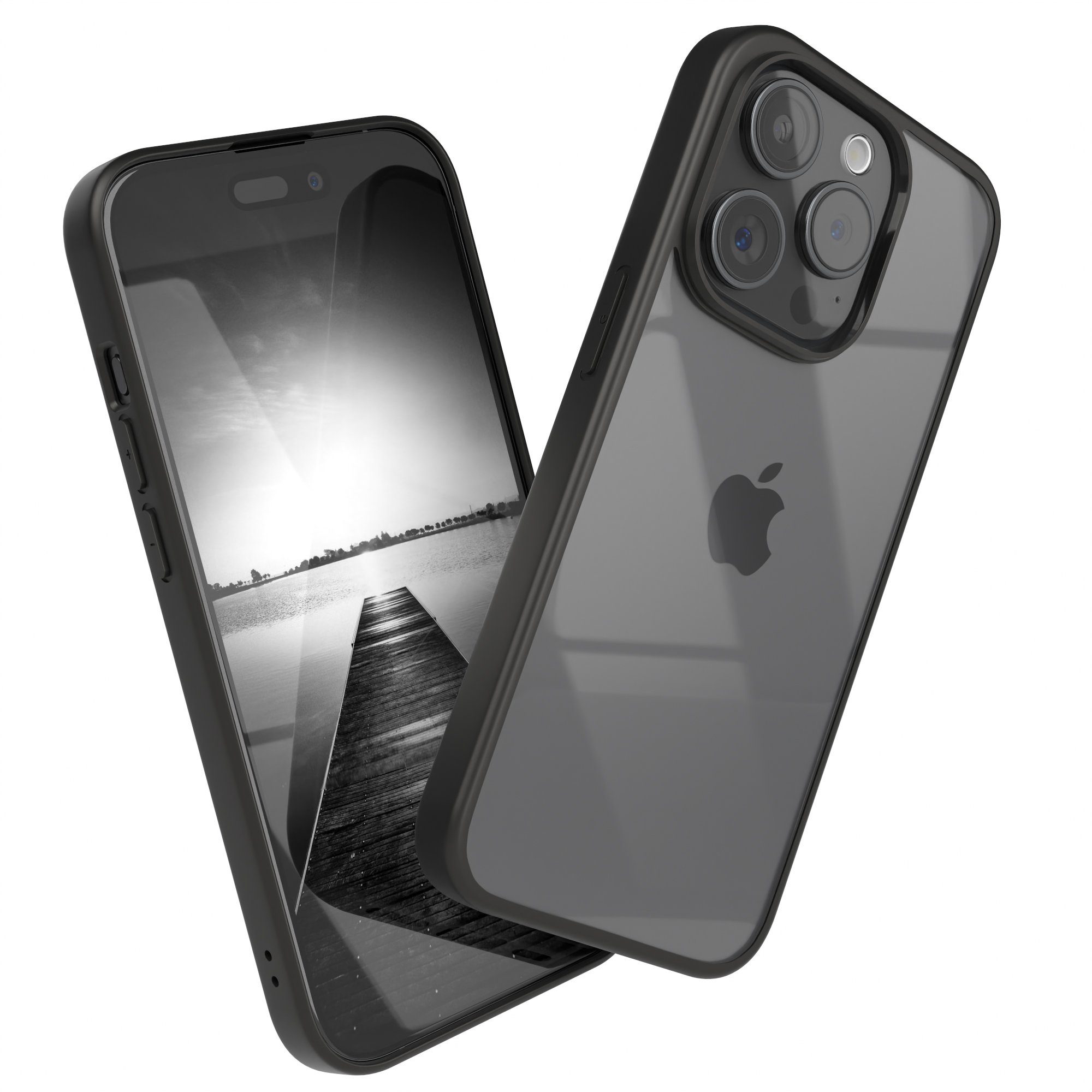 EAZY CASE Handyhülle Bumper Case für Apple iPhone 15 Pro 6,1 Zoll, Hülle Durchsichtig kratzfest Back Cover mit Displayschutz Schwarz