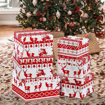 CEPEWA Geschenkbox Boxenset 6tlg ´Reindeer weiß/rot Geschenkboxen Rentier Box Verpackung