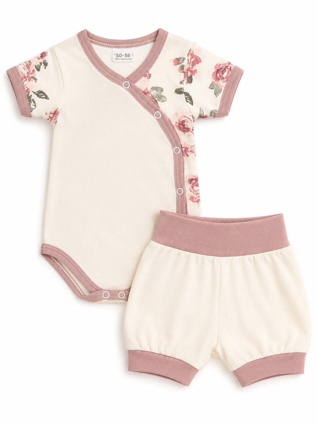 Body & Shorts Baby Anzug Wickelbody Pumpshorts in creme mit Blumen