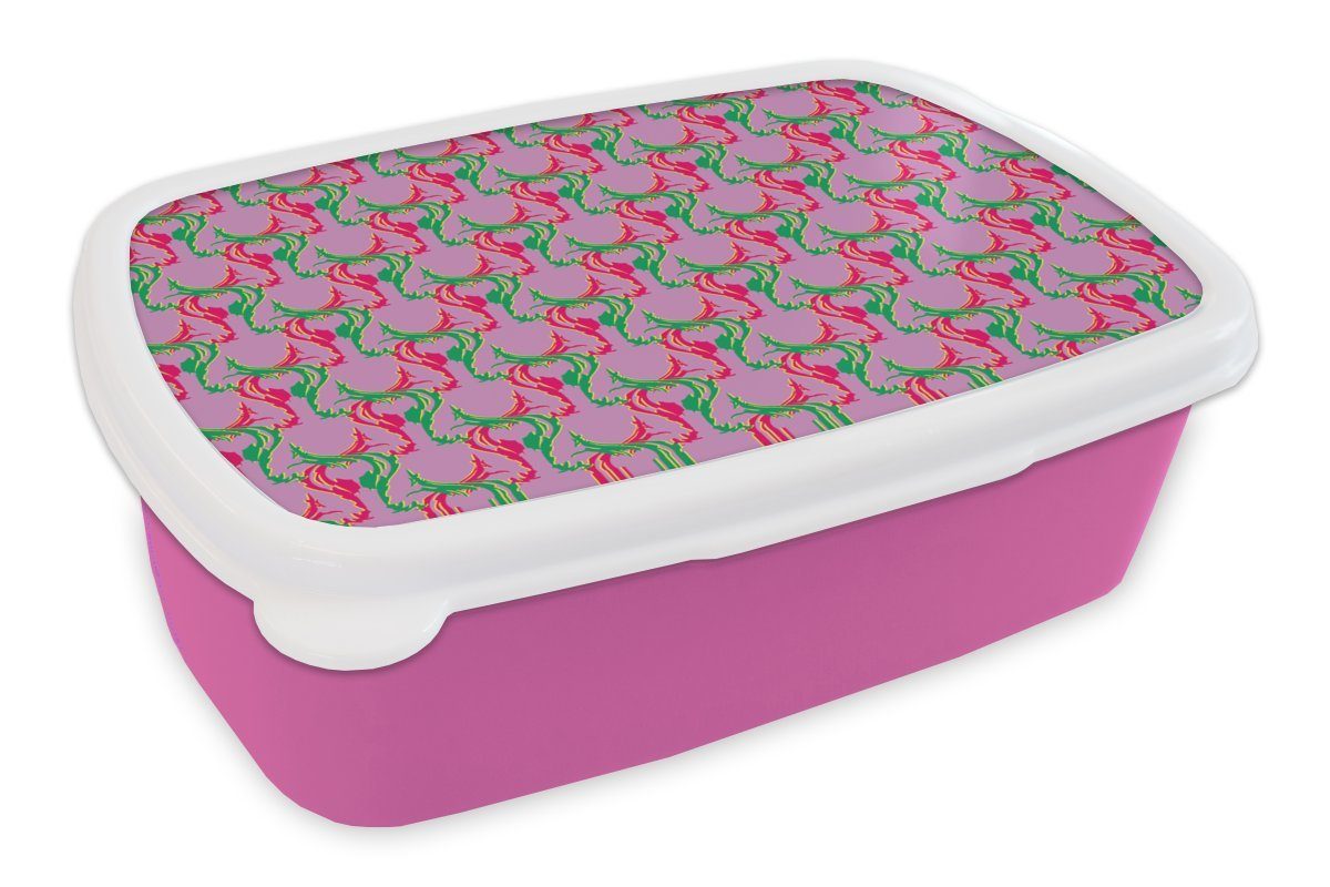 MuchoWow Lunchbox Hirsche - Muster - Lila, Kunststoff, (2-tlg), Brotbox für Erwachsene, Brotdose Kinder, Snackbox, Mädchen, Kunststoff rosa
