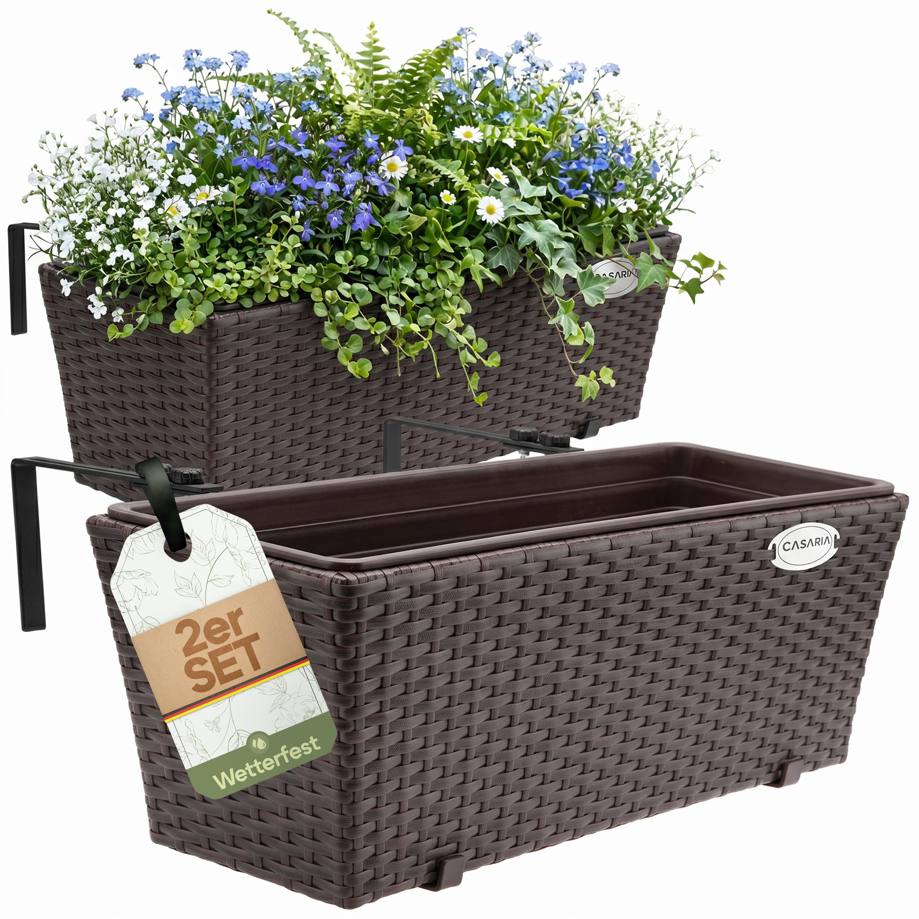 Casaria Blumenkasten, 2er Set 11 Liter Montagehalterung indoor outdoor Geländerkasten