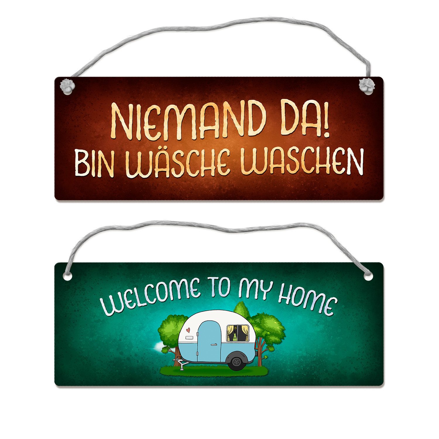 Metallschild Welcome to my home oder bin Wäsche waschen Wendeschild mit Kordel