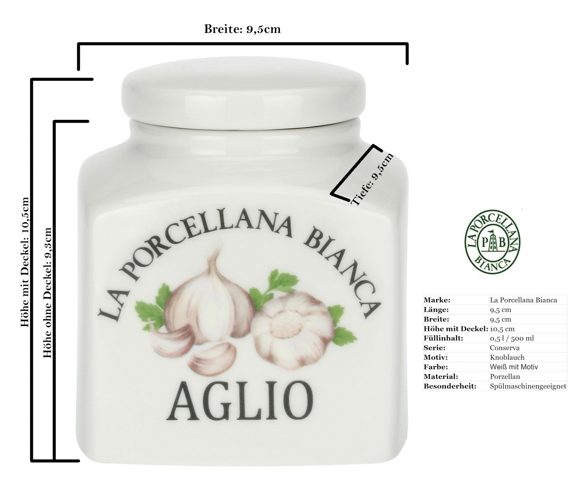 La Porcellana Bianca Vorratsdose Vorratstopf Knoblauch dekorative Aufbewahrung Knoblauchdose 500ml, Porzellan, (3-tlg) – Bild 4 von 5