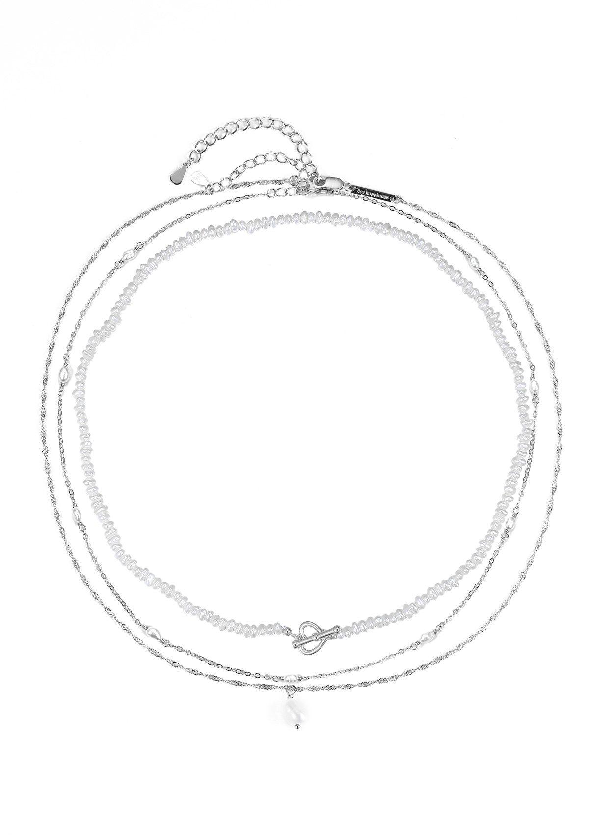 Hey Happiness Perlenketten-Set 3er Layer, Silber 925 Damen Perlenschmuck (Set), Perle Halsketten und Perlen Choker, Silber Brautschmuck