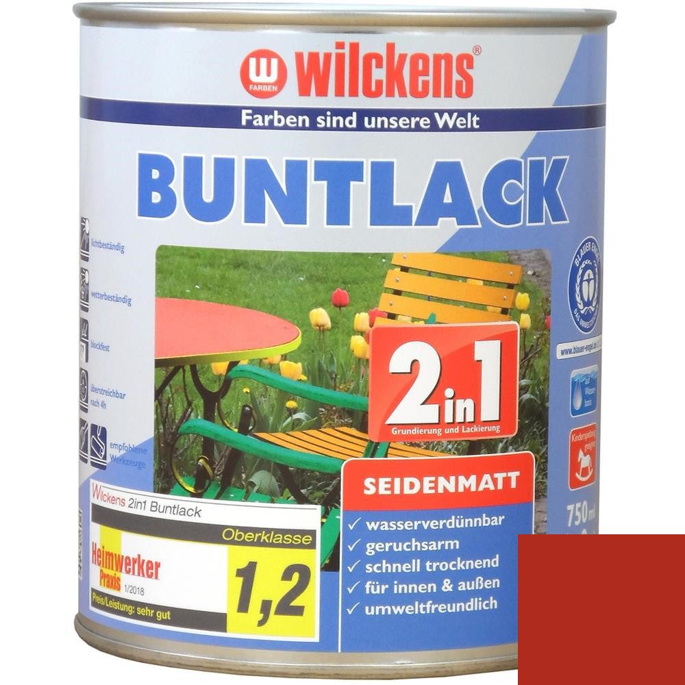 Wilckens Farben Acryl-Buntlack Buntlack 2in1 Lack, seidenmatt, Feuerrot RAL 3000, 750 ml
