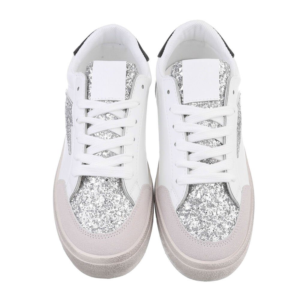 Ital-Design Damen Low-Top Freizeit Sneaker Flach Sneakers Low in Weiß