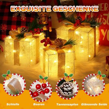 Elegear Dekolicht 3er-Set Geschenkbox 25LED: 19x19x18 cm, 8 ModiTimer, LED wechselbar, Warmweiß, Stecker mit 8Modi - Memory & Timer Funktion