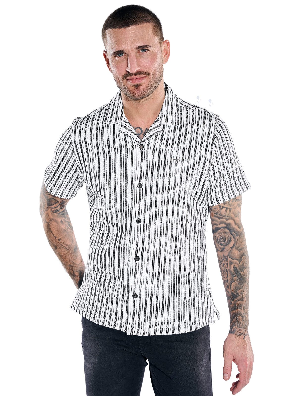 emilio adani Kurzarmhemd Herren Jerseyhemd mit kurzem Arm, Schwarz