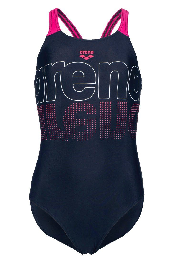 Arena Badeanzug GIRL'S SWIMSUIT V BACK GRAPHIC mit Ringerrücken marine-pink