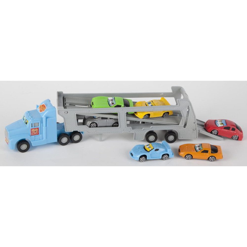 Spielzeug-Auto Autotransporter mit Freilauf - inkl. 6 Fahrzeuge - 32x9x5 cm - 1 Stück