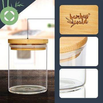 Klarstein Frischhaltedose Runde Gläser Bambusdeckel, Bambus,Glas