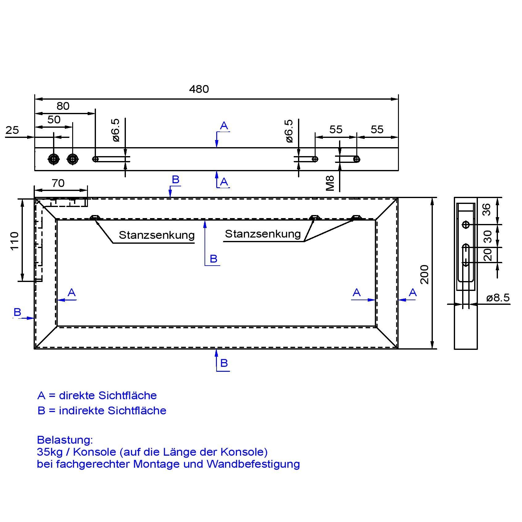 SO-TECH® Wandregalhalter Waschtischkonsole WK480 1-tlg. x Chrom 480 200 Wandkonsole poliert mm