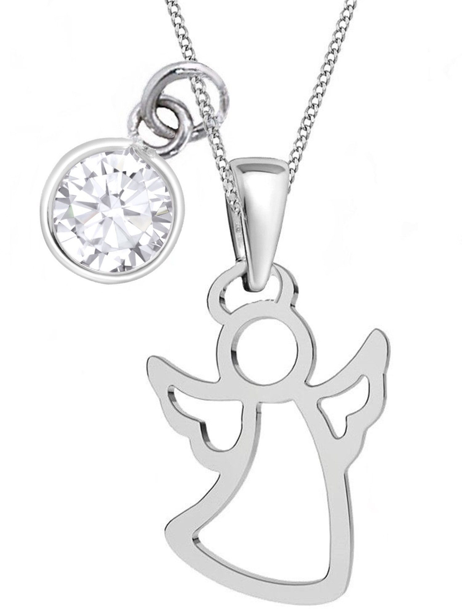 Kette mit Einhänger Schutzengel Anhänger mit 38cm Kette 925 Silber mit Zirkonia Klar