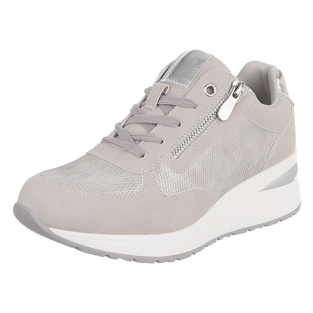Ital-Design Damen Sneaker mit Reißverschluss und Plateau-Sohle Sneaker (91895958) Keilabsatz/Wedge Sneakers Low in Grau