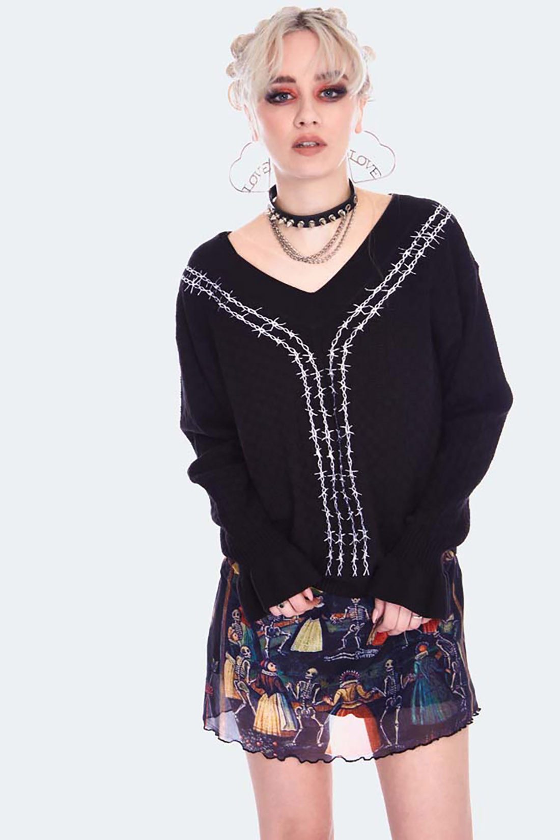 Jawbreaker Strickpullover Barbed Wire Strickpullover Bestickt Gothic Punk Grufti