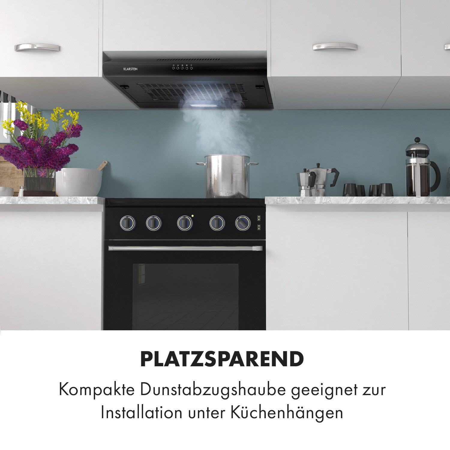 Klarstein Deckenhaube Capannina Capannina, Unterbau-Abzugshaube 60cm 166m³/h LED Edelstahl schwarz