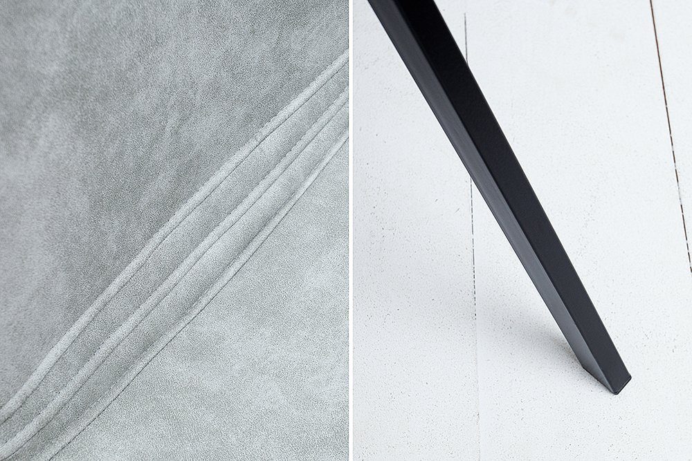 AMSTERDAM · Metall grau stone Design Esszimmerstuhl schwarz, / Retro Microfaser Esszimmer · CHAIR · riess-ambiente