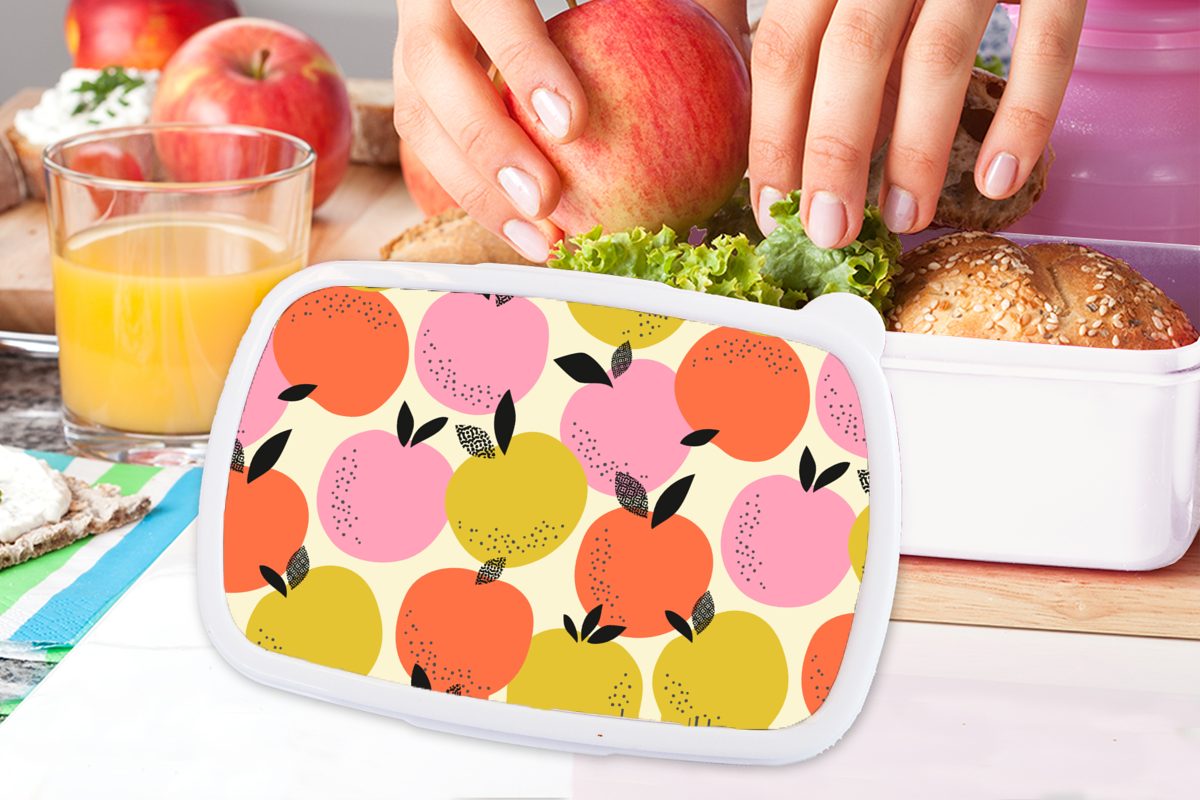 Erwachsene, Sommer - Lunchbox und weiß und Muster, für Orange - MuchoWow Brotdose, Kunststoff, Brotbox Jungs Mädchen Kinder für (2-tlg),