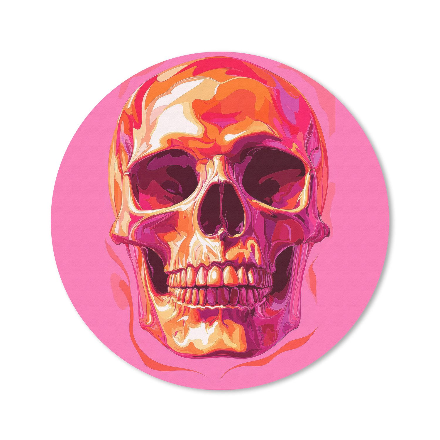MuchoWow Mauspad Leuchtend rosa - Zähne - Schädel (1-St), Gaming, Rutschfester Unterseite, Mausunterlage, Rund 50x50 cm