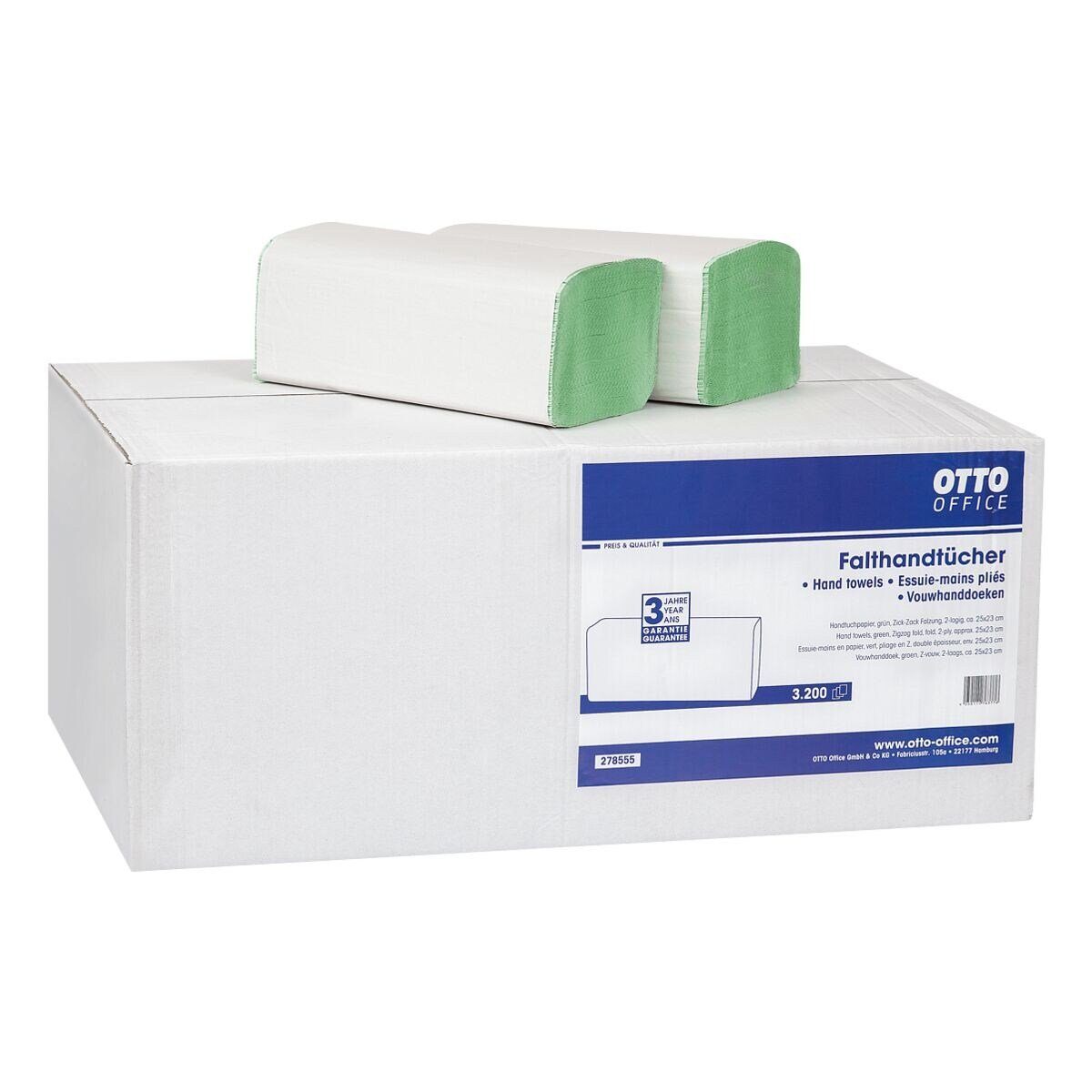 Otto Office Papierhandtuch (20-St), 2-lagig, Tissue mit Z-Falzung, grün, 20x 160 Tücher