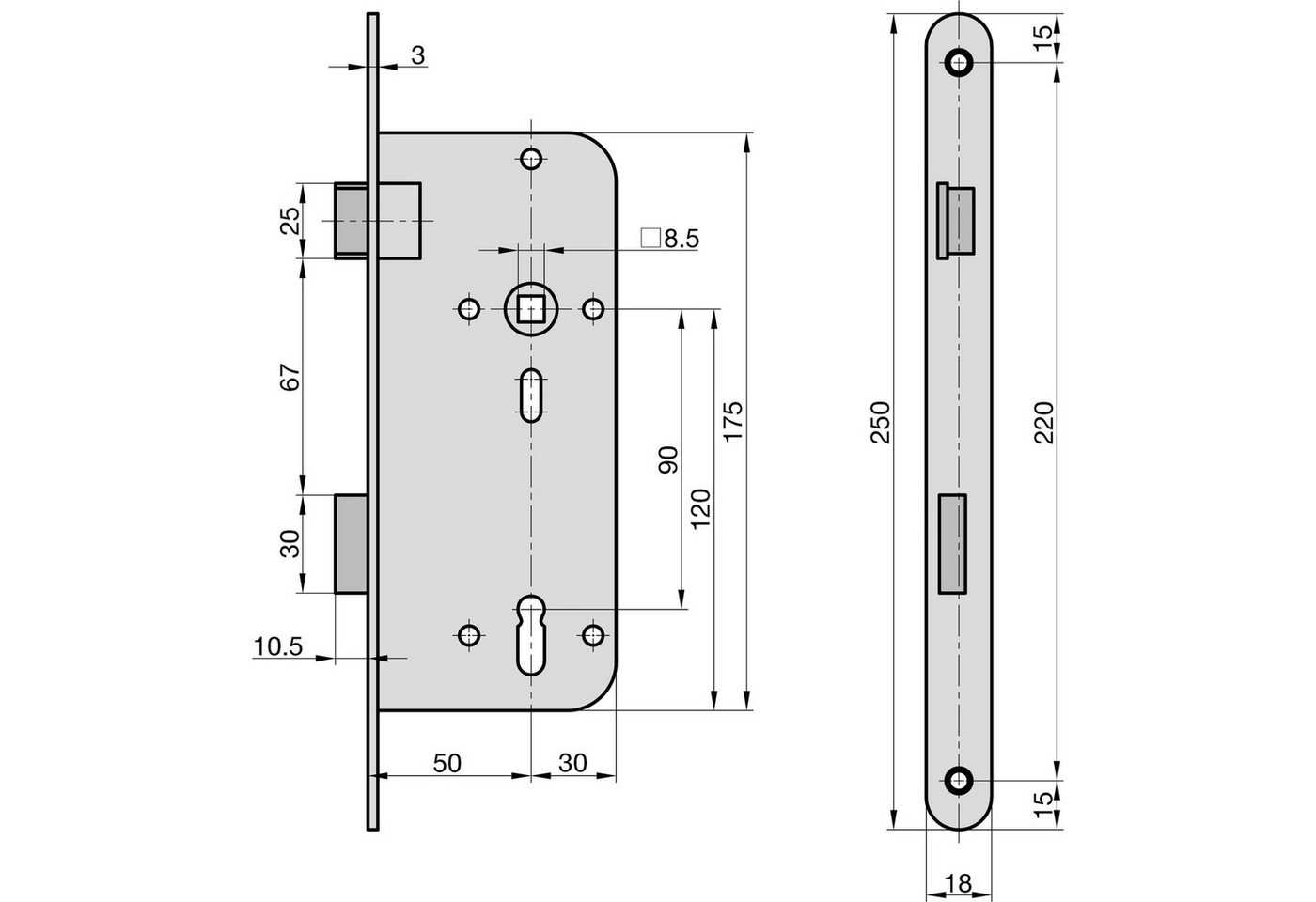 Thumbnail - BASI Einsteckschloss Zimmertürschloss mit BB-Lochung 88/8,5 mm, Ö-Norm, Dornmaß 50 mm, Spar-Set, 4-tlg., 4er SET, DIN Re...