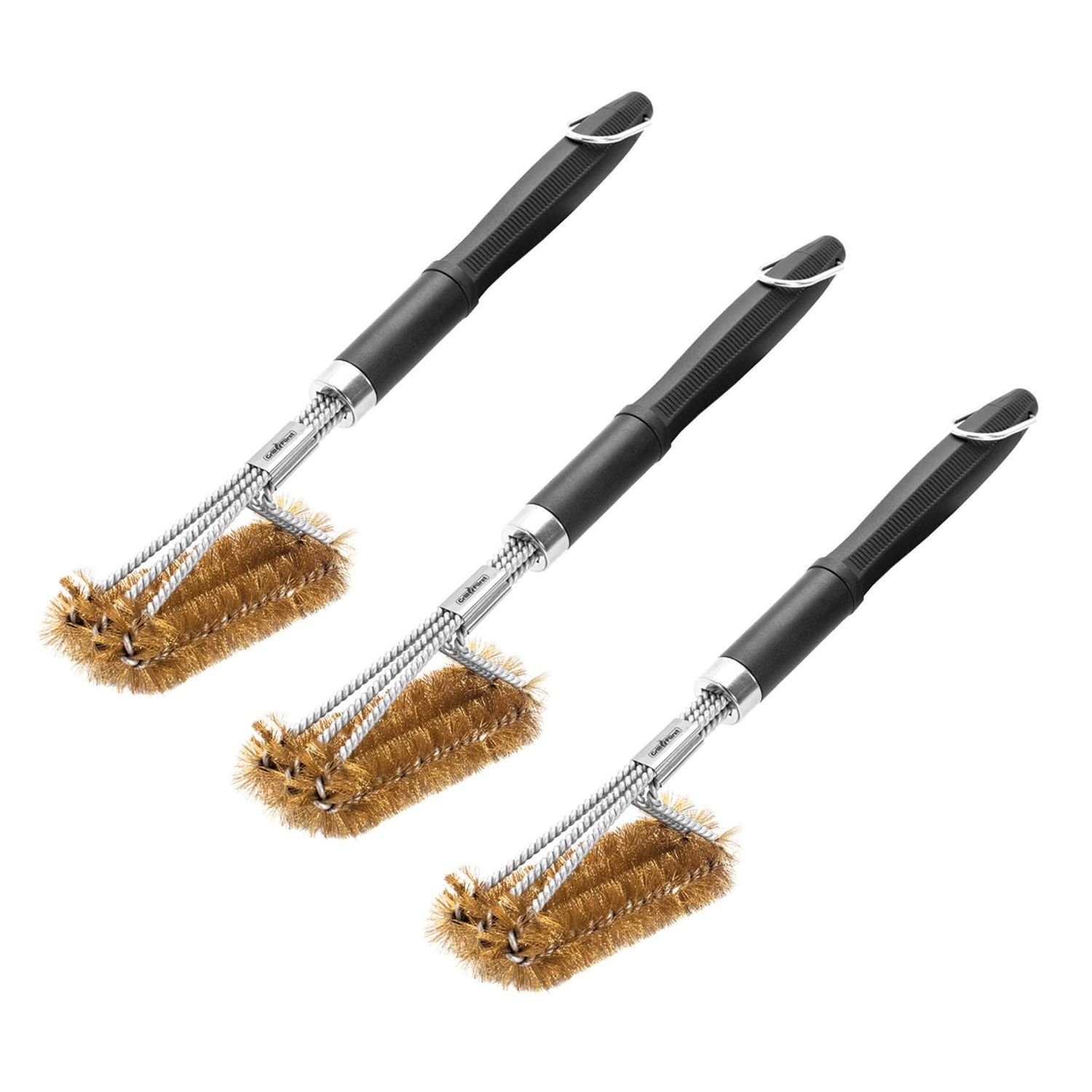 Grillfürst Grillbürste 3x Grillfürst Premium Grillbürste aus Messing mit langem 3-fach Bürstenkopf