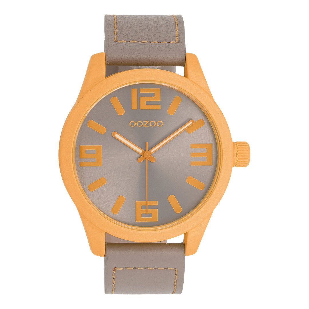 OOZOO Quarzuhr XXL Armbanduhr C0905 Damen 46 mm taupe orange Lederband