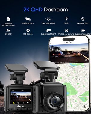 Avylet Full HD Dashcam Mini Vorne Autokamera Unterstützt externes GPS-Modul Dashcam (1440P HD, WLAN (Wi-Fi), Dashcam mit 1,5" IPS Bildschirm,App-Steuerung,360° Bewegungsaufnehmer, Kollisionsdetektion,WDR,24 Std.Parkmodus,170°Weitwinkel,OTA-Update)