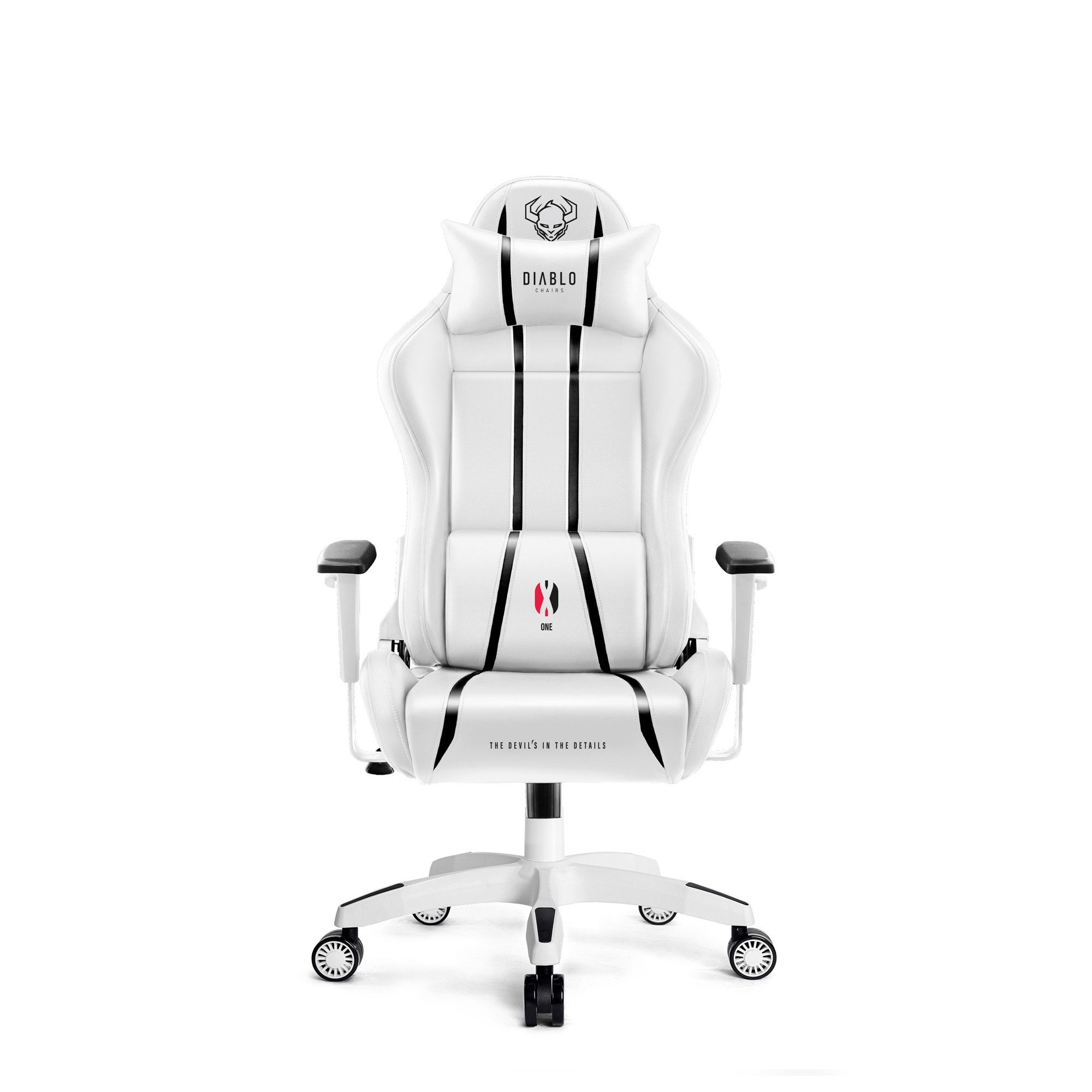 DIABLO CHAIRS Gaming-Stuhl X-One 2.0 HDS Ökoleder ergonomisch TiltTech Armlehnen Kopfstütze (Klasse-4-Gasfeder, Gummiräder bodenschonend, Kids S Normal L King XL), Lendenkissen Wippfunktion Metallbasis 3 Größen