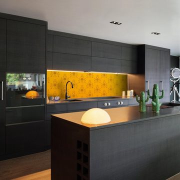 wandmotiv24 Küchenrückwand Barock Gelb Muster, (1-tlg), Premium Hartschaum Nischenrückwand in versch. Größen