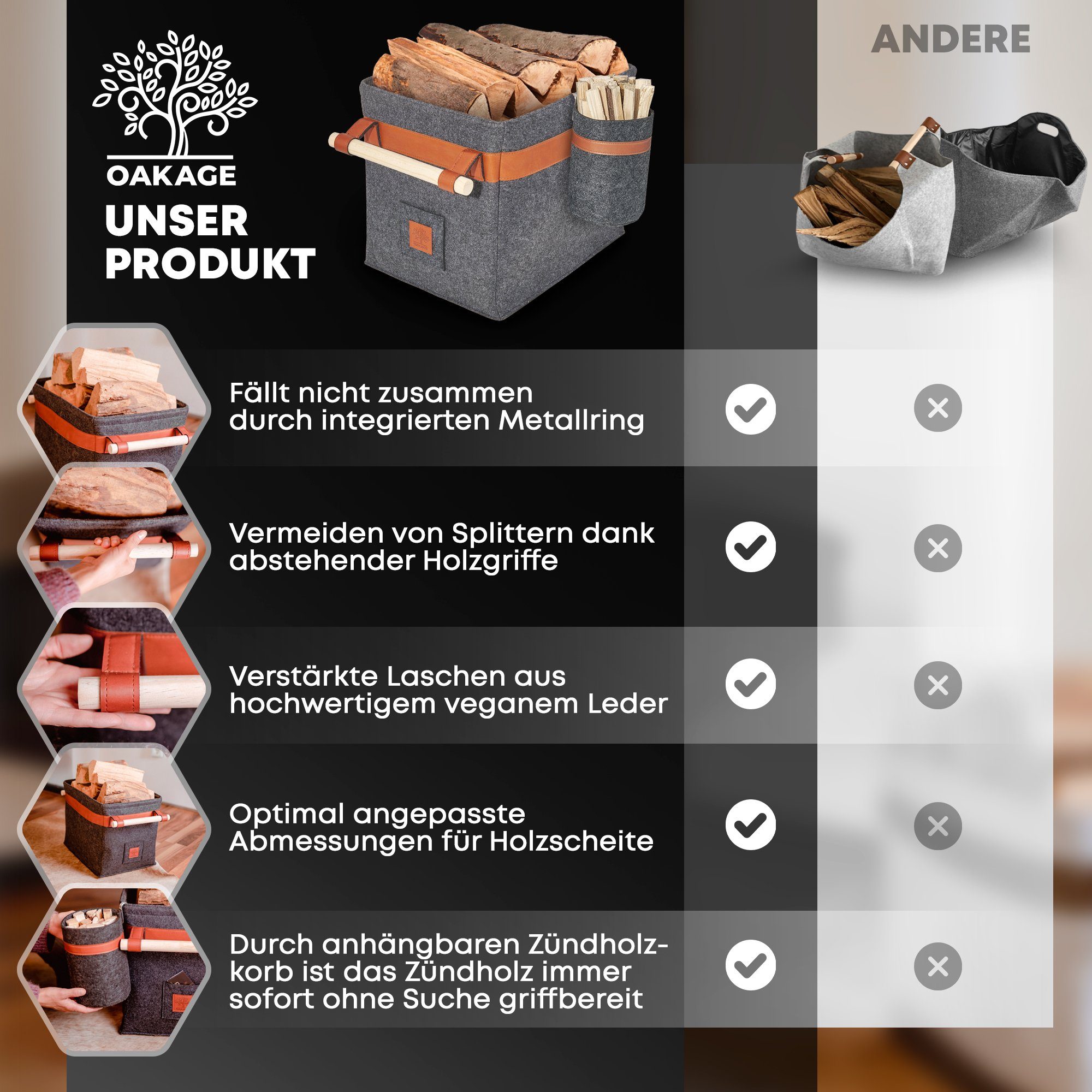 OAKAGE Kaminholzkorb Holzkorb für Kaminholz Feuerholzkorb günstig online kaufen