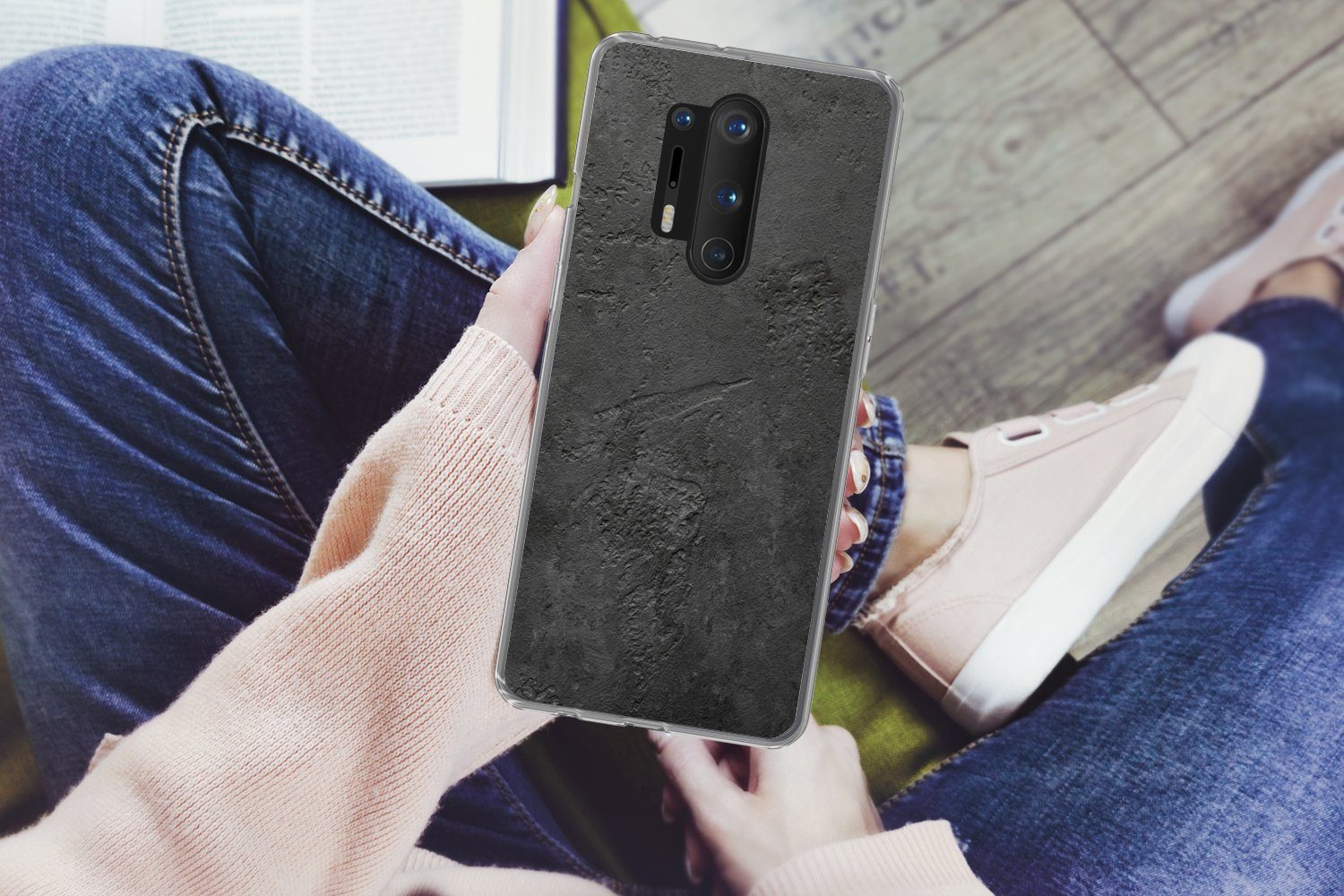 MuchoWow Handyhülle für OnePlus 8 Pro Beton - Strukturiert - Industriell - Schwarz - Grau, Phone Case, Silikon, Schutzhülle Dünn