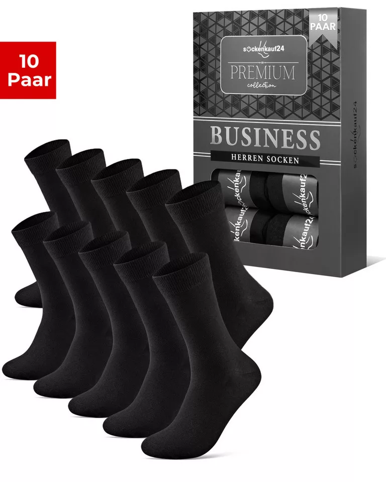 sockenkauf24 Businesssocken 10 Paar Herren Socken Premium Business Socken mit Komfortbund (10-Paar) atmungsaktive Baumwolle, ohne Naht, verpackt in einer edlen Box