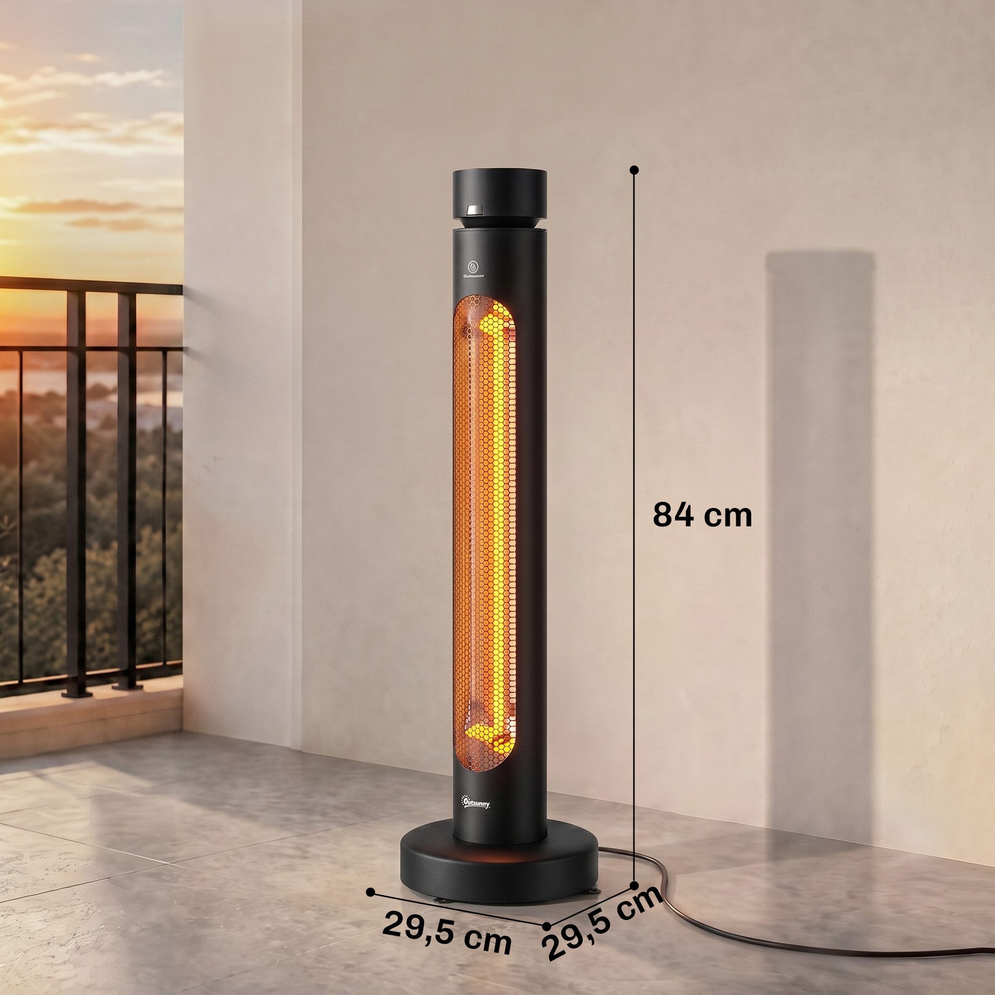 Outsunny Heizstrahler 8 Heizstufen, Timer, für Innen und Außen, 2000 W, Oszillation, Fernbedienung, IP45, Kippschutz – Bild 3 von 5