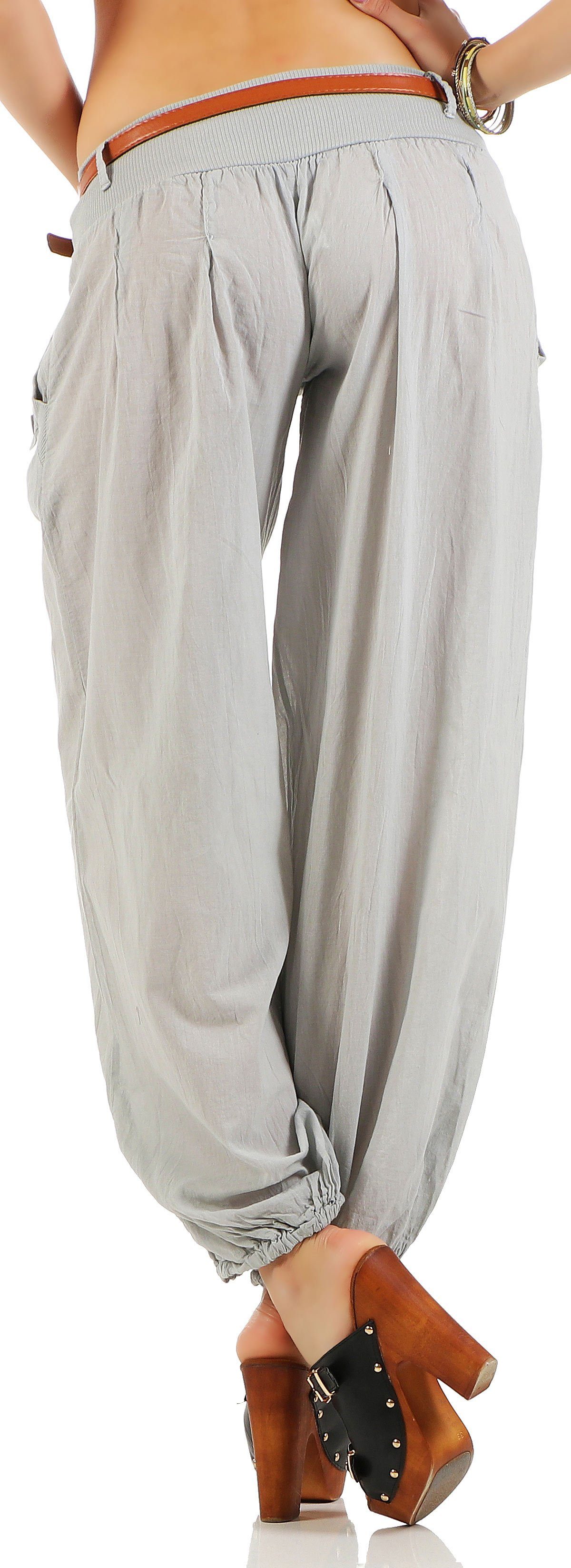 malito more than fashion Haremshose malito Damen Chino Hose in Uni Farben, Freizeithose mit Gürtel, Sommerhose mit Gürtel