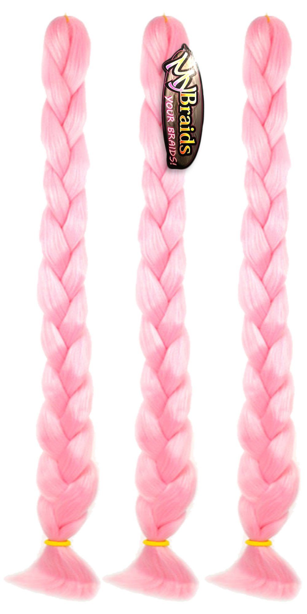 MyBraids YOUR BRAIDS! Kunsthaar-Extension Premium Braids Flechthaar Zöpfe 1-farbig mit 2m Länge im 3er Pack 16-AY Hellrosa