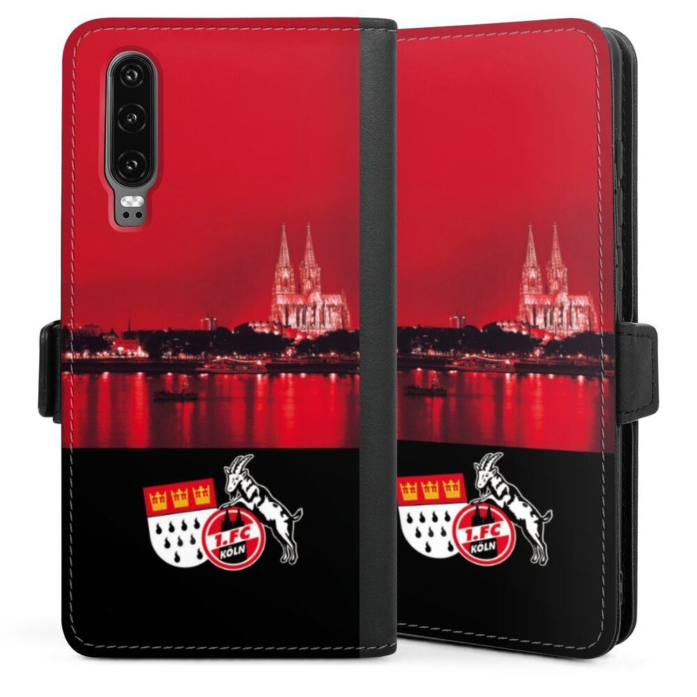 DeinDesign Handyhülle Skyline 1. FC Köln Offizielles Lizenzprodukt Skyline Köln Rot, Huawei P30 Hülle Flip Case Klapphülle Handytasche Leder