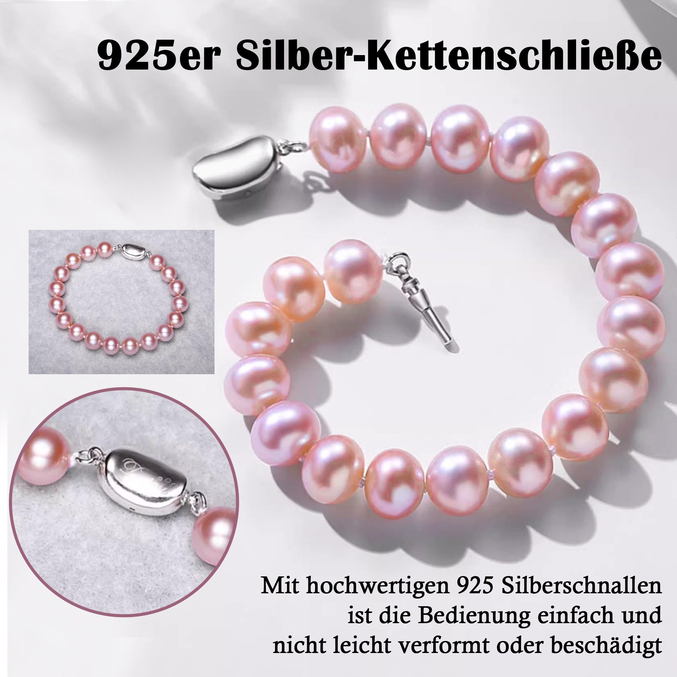 Luckice Perlenketten-Set 8-9mm Muschel Perlenkette Armband Ohrringe Set (für Frauen Männer Weiße Runde Simulierte Muschelperlen, Choker Perle Halskette Set für modische Dekorationen), für Weihnachtsgeschenke, Neujahrsgeschenke, Valentinstagsgeschenk