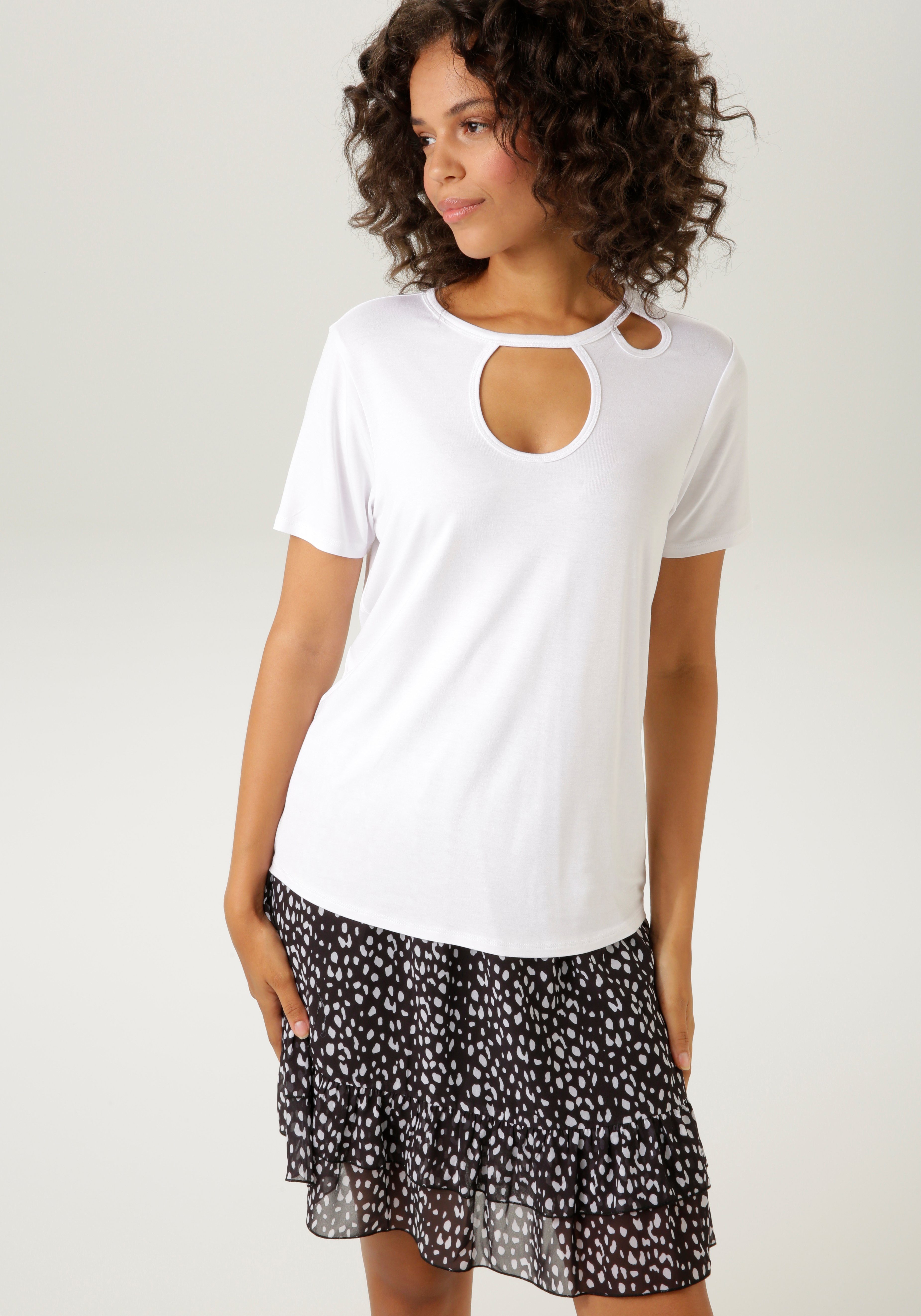 Aniston CASUAL T-Shirt mit trendigen weiß Vorderteil Cut-out's NEUE im - KOLLEKTION