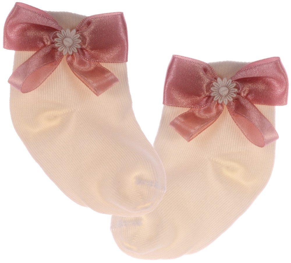 La Bortini Socken Strümpfe mit Schleifen für Babys und Kinder in creme altrosa