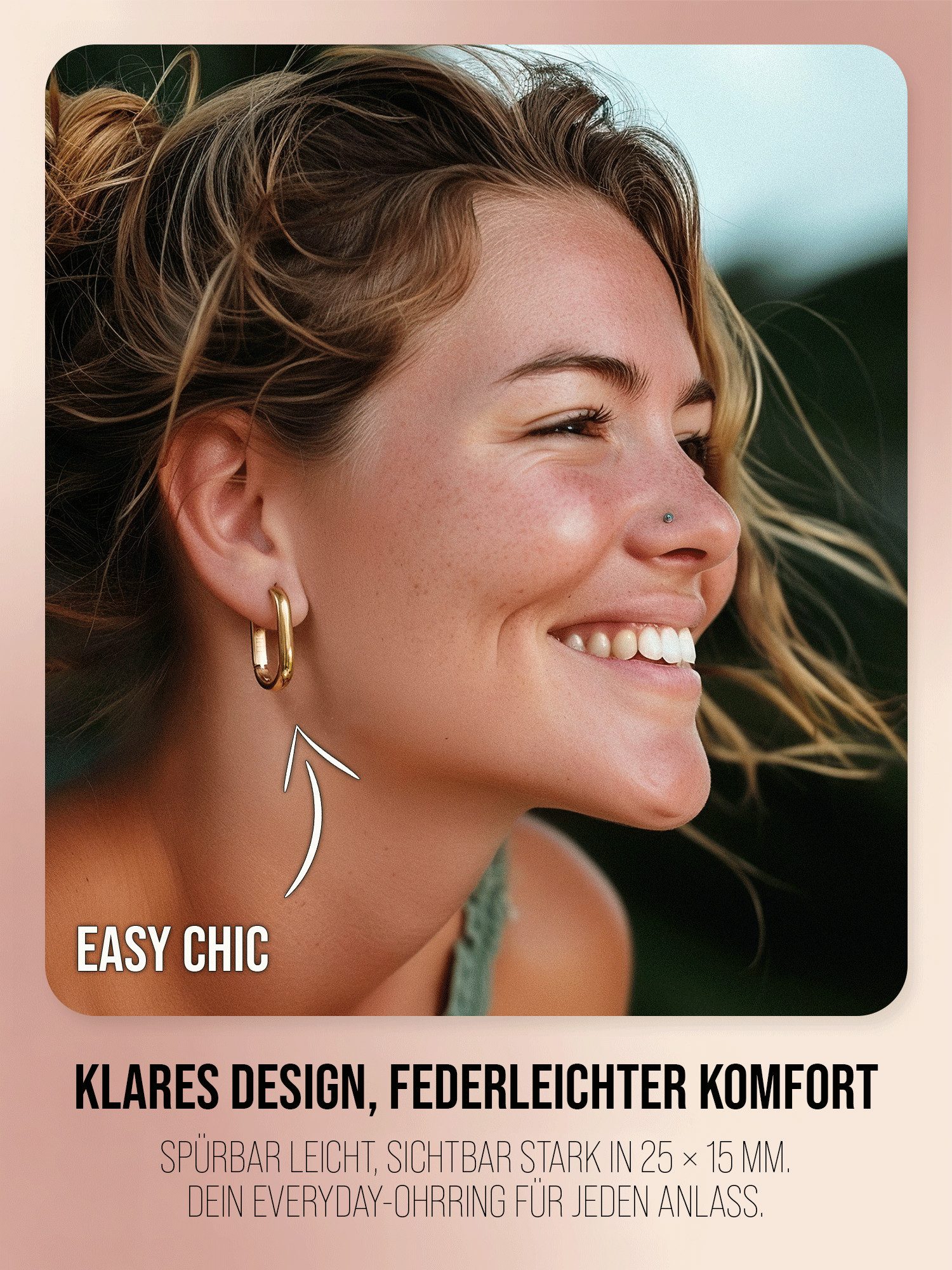 THIORA Paar Creolen Creolen »Helia« Damen, Edelstahl 18k vergoldet, wasserfest, wasserfest, hypoallergen, 25 x 15 mm