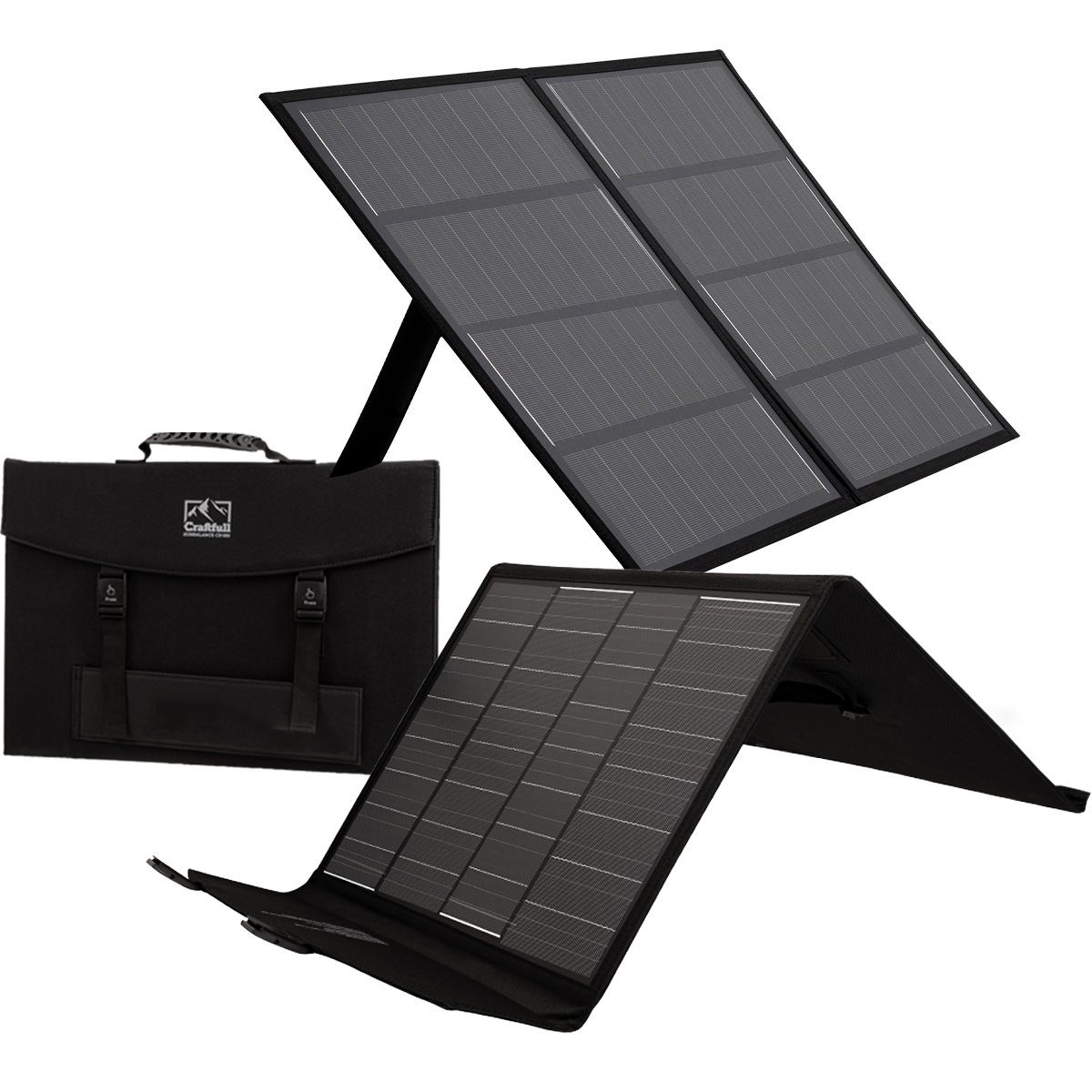 Craftfull Solarpanel faltbar Sunbalance 60 100 200 300 Watt Solarladegerät (2x USB-A 1x USB-C Anschluss, ≥ 22% höherer Wirkungsgrad, Integrierte Tasche für Zubehör, Ladekabel für Craftfull Powerstation, 1-tlg., Tragegriff, Standfüße, Steckschnallenverschlüsse, 10 Hohlstecker, Solarmodul Stromerzeuger Solaranlage Solargenerator)