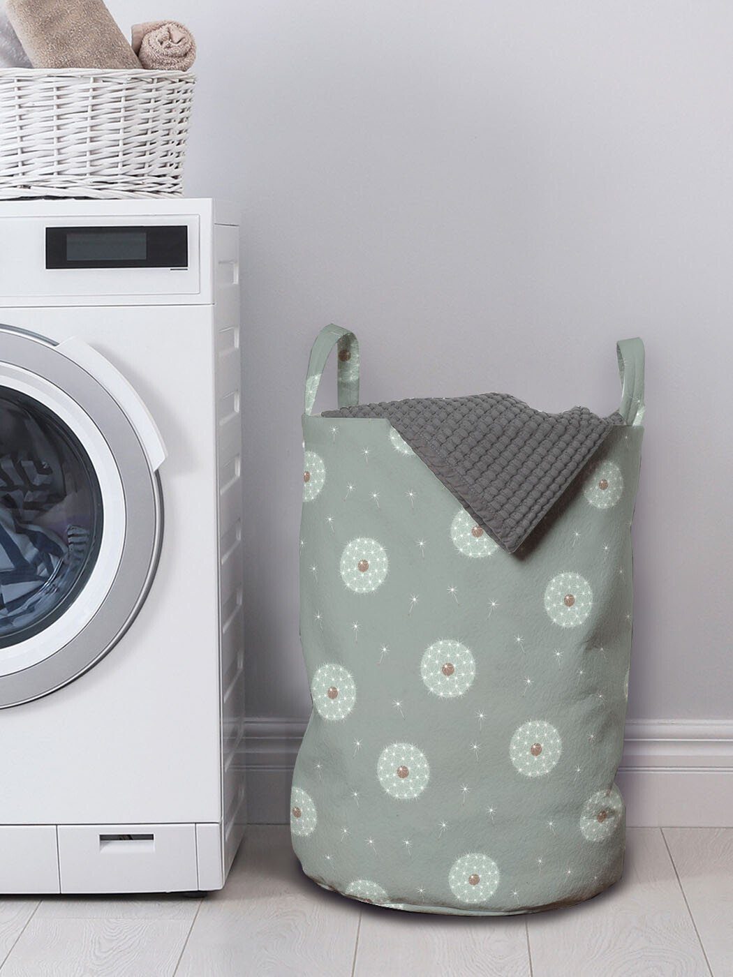 Abakuhaus Wäschesäckchen Wäschekorb mit Griffen für Empfindlicher Waschsalons, Kordelzugverschluss Gedämpfte Farben Löwenzahn