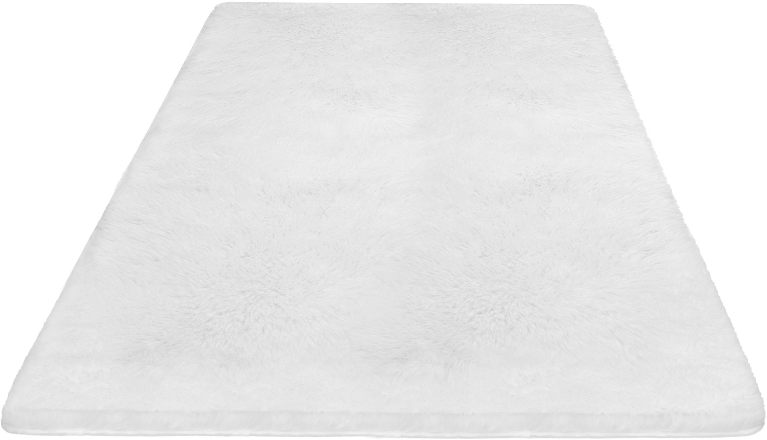 Hochflor-Teppich Silky, my home, rechteckig, Höhe: 33 mm, uni, besonders weich und kuschelig, Wohnzimmer, Schlafzimmer, waschbar weiß