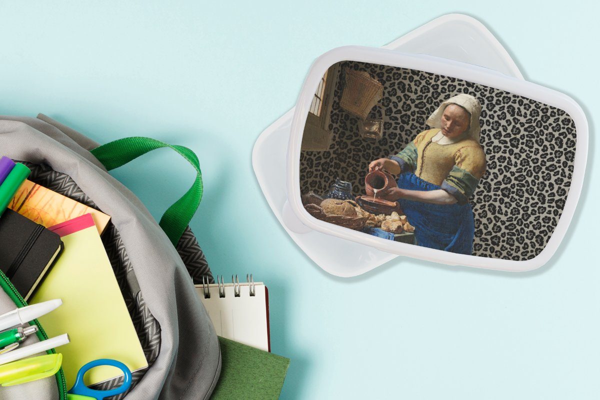 Brotbox - Milchmädchen Mädchen weiß Meister, Alte für Erwachsene, Kinder Kunststoff, und und - Kunst MuchoWow Lunchbox Jungs Gemälde Brotdose, (2-tlg), - Pantherdruck - - für Vermeer