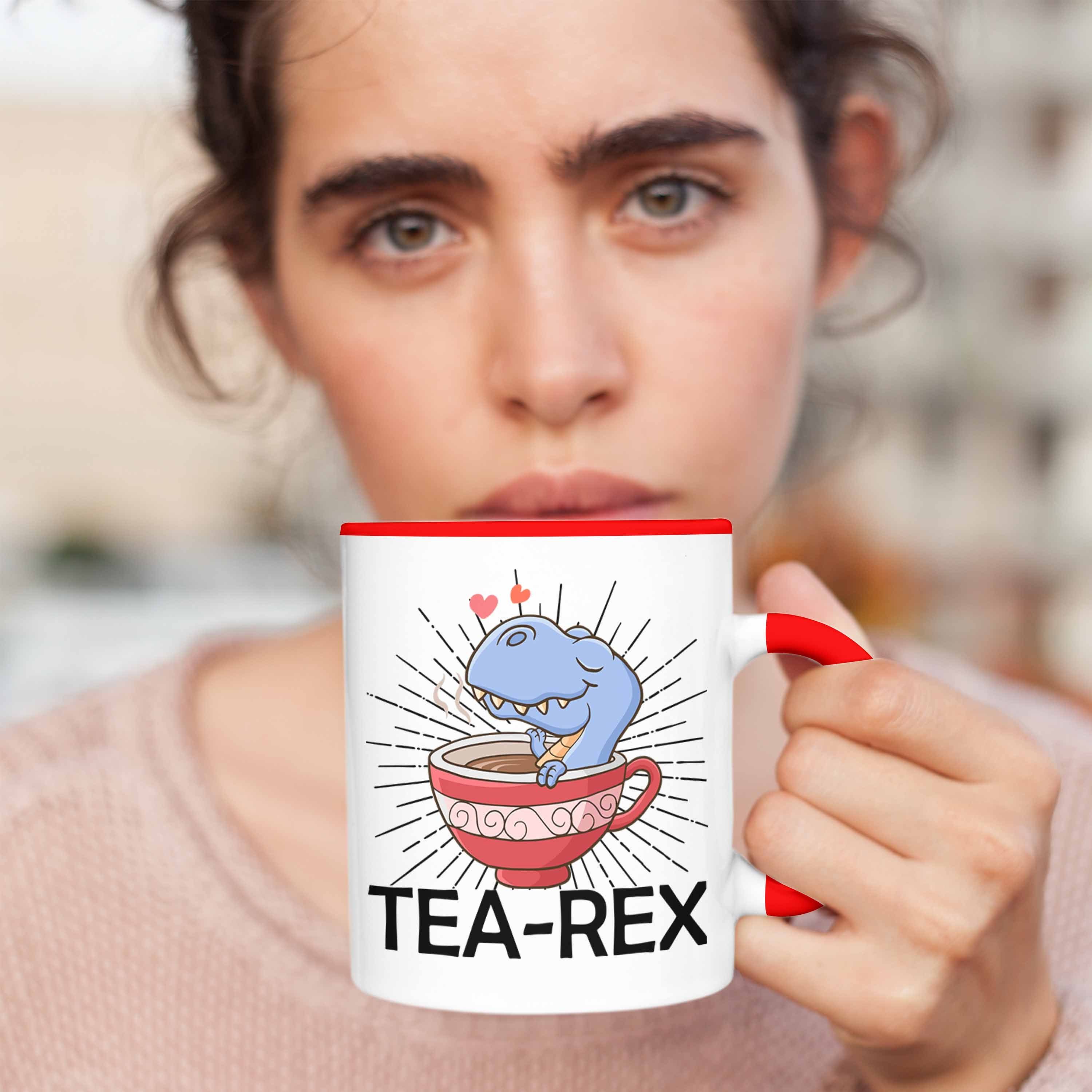 Geschenk T-Rex Geschenkidee Rot Tea - Rex Trendation Trendation Dinosaurier Wortspiel Tasse Tasse